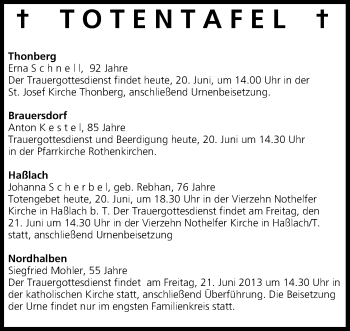 Anzeige von Totentafel vom 20.06.2013 von MGO