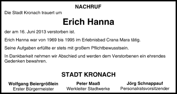 Anzeige von Erich Hanna von MGO