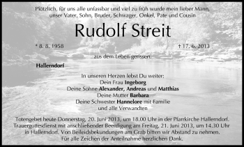 Anzeige von Rudolf Streit von MGO