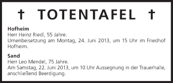 Anzeige von Totentafel vom 22.06.2013 von MGO