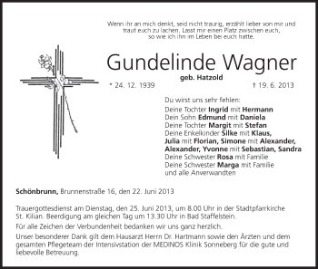 Anzeige von Gundelinde Wagner von MGO