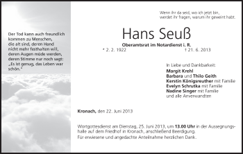 Anzeige von Hans Seuß von MGO