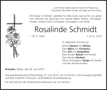 Anzeige von Rosalinde Schmidt von MGO