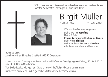Anzeige von Birgit Müller von MGO