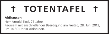 Anzeige von Totentafel vom 28.06.2013 von MGO