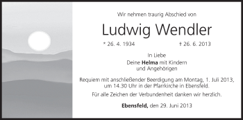 Anzeige von Ludwig Wendler von MGO