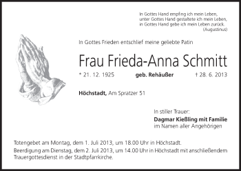 Anzeige von Frieda-Anna Schmitt von MGO