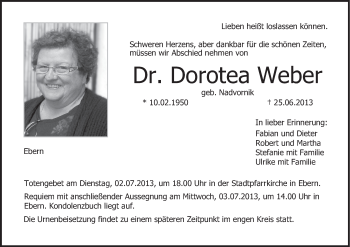 Anzeige von Dorotea Weber von MGO