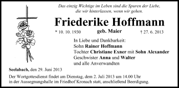 Anzeige von Friederike Hoffmann von MGO