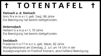 Anzeige von Totentafel vom 02.07.2013 von MGO