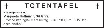 Anzeige von Totentafel vom 03.07.2013 von MGO