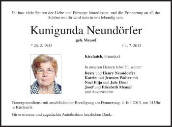 Anzeige von Kunigunda Neundörfer von MGO