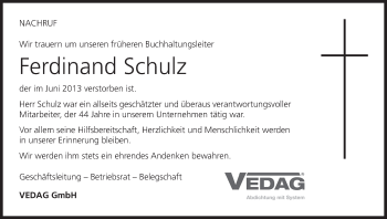 Anzeige von Ferdinand Schulz von MGO