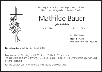 Anzeige von Mathilde Bauer von MGO