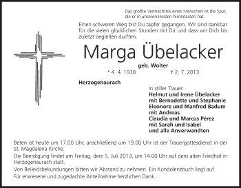 Anzeige von Marga Übelacker von MGO