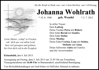 Anzeige von Johanna Wohlrath von MGO