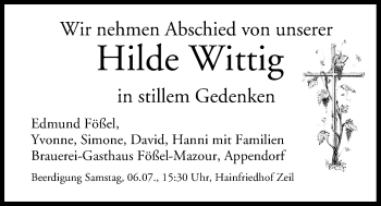 Anzeige von Hilde Wittig von MGO