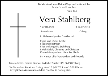 Anzeige von Vera Stahlberg von MGO