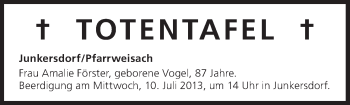Anzeige von Totentafel vom 10.07.2013 von MGO
