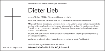 Anzeige von Dieter Lieb von MGO