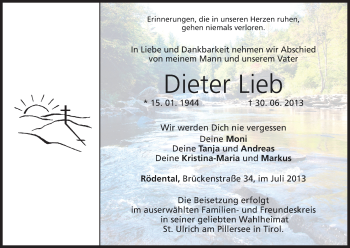 Anzeige von Dieter Lieb von MGO