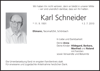 Anzeige von Karl Schneider von MGO