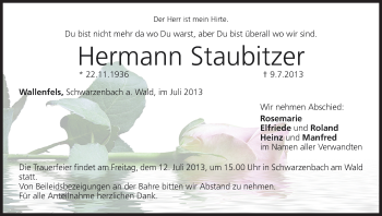Anzeige von Hermann Staubitzer von MGO