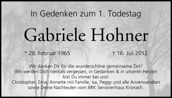 Anzeige von Gabriele Hohner von MGO