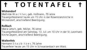 Anzeige von Totentafel vom 12.07.2013 von MGO