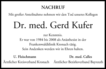 Anzeige von Gerd Kufer von MGO