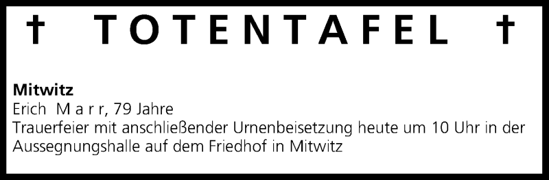  Traueranzeige für Totentafel vom 13.07.2013 vom 13.07.2013 aus MGO