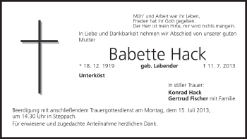 Anzeige von Babette Hack von MGO
