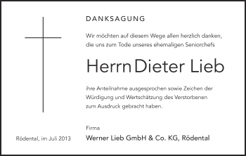 Anzeige von Dieter Lieb von MGO