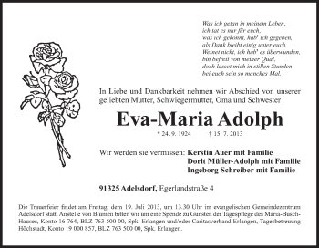 Anzeige von Eva-Maria Adolph von MGO