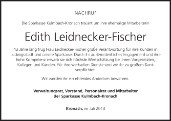 Anzeige von Edith Leidnecker-Fischer von MGO