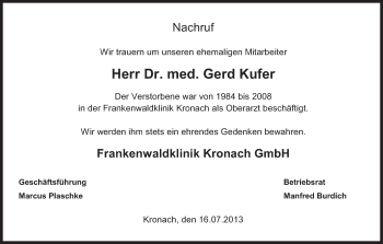 Anzeige von Gerd Kufer von MGO