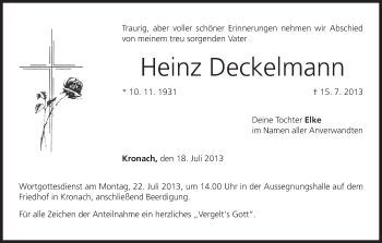 Anzeige von Heinz Deckelmann von MGO