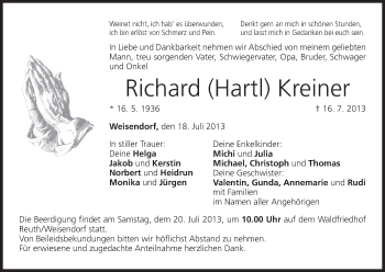 Anzeige von Richard Kreiner von MGO