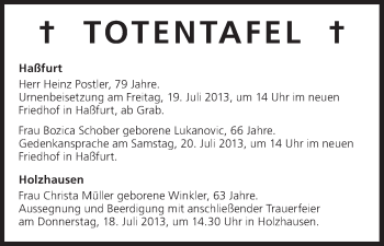 Anzeige von Totentafel vom 18.07.2013 von MGO