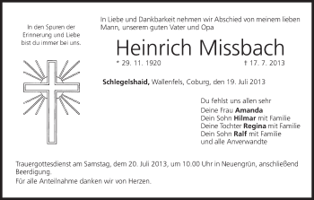 Anzeige von Heinrich Missbach von MGO