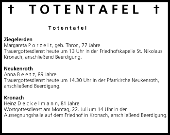Anzeige von Totentafel vom 19.07.2013 von MGO
