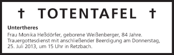 Anzeige von Totentafel vom 23.07.2013 von MGO