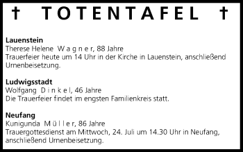 Anzeige von Totentafel vom 23.07.2013 von MGO