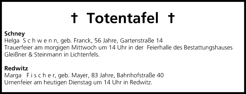  Traueranzeige für Totentafel vom 23.07.2013 vom 23.07.2013 aus MGO