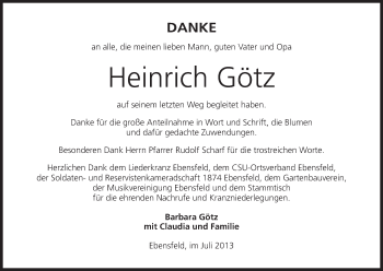 Anzeige von Heinrich Götz von MGO