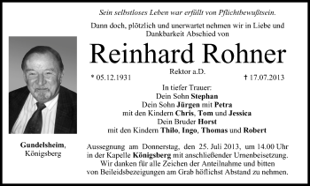 Anzeige von Reinhard Rohner von MGO