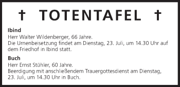 Anzeige von Totentafel vom 22.07.2013 von MGO