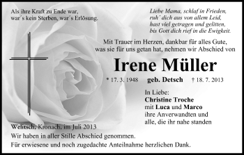 Anzeige von Irene Müller von MGO