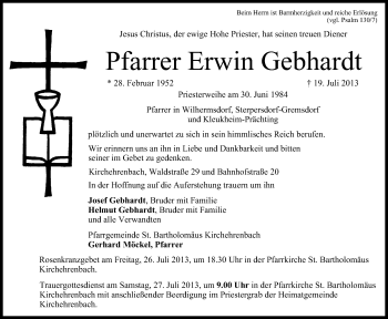 Anzeige von Erwin Gebhardt von MGO