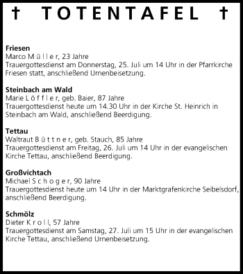 Anzeige von Totentafel vom 24.07.2013 von MGO